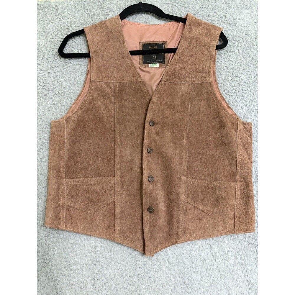 Vintage Leather by Raphael Suede Western Vest Mens 38 Brown Cowboy Mexico Boho